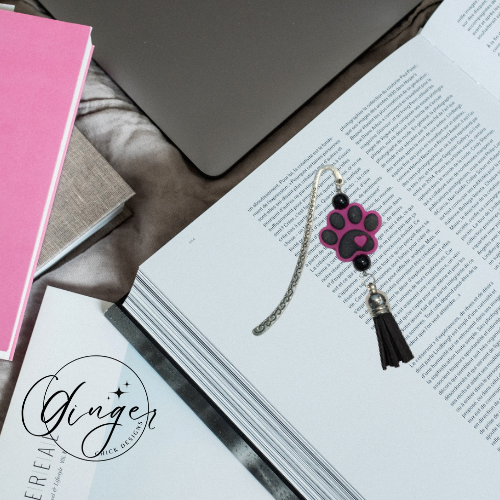 Pink Puppy Paw Print Hook Bookmark