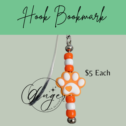 Orange Paw Print Hook Bookmark