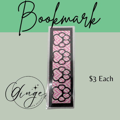 Paw Print Laminated Bookmark with Pink Chevron