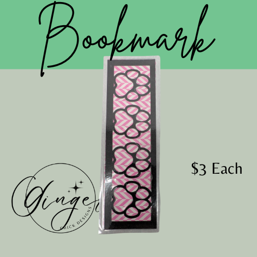 Paw Print Laminated Bookmark with Pink Chevron