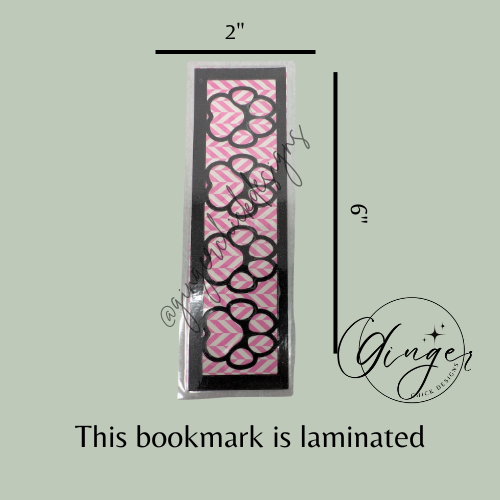 Paw Print Laminated Bookmark with Pink Chevron