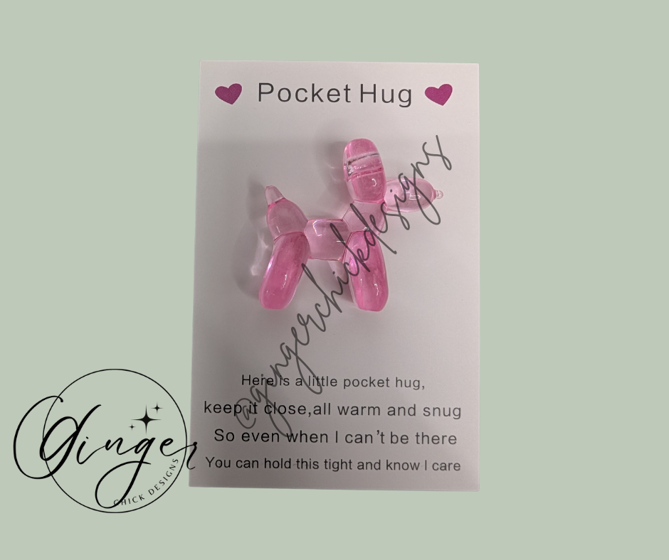Pink Balloon Dog Pocket Hug