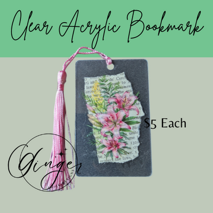 Pink Lillies Dictionary Acrylic Bookmark