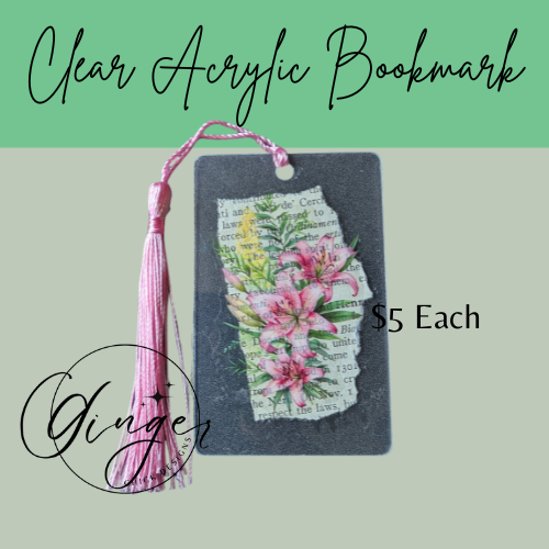 Pink Lillies Dictionary Acrylic Bookmark