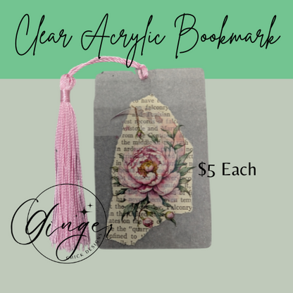 Pink Peony Dictionary Acrylic Bookmark