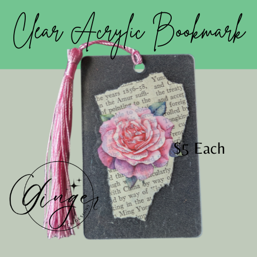 Pink Rose Blossom Dictionary Acrylic Bookmark