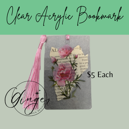 Pink Rose Dictionary Acrylic Bookmark