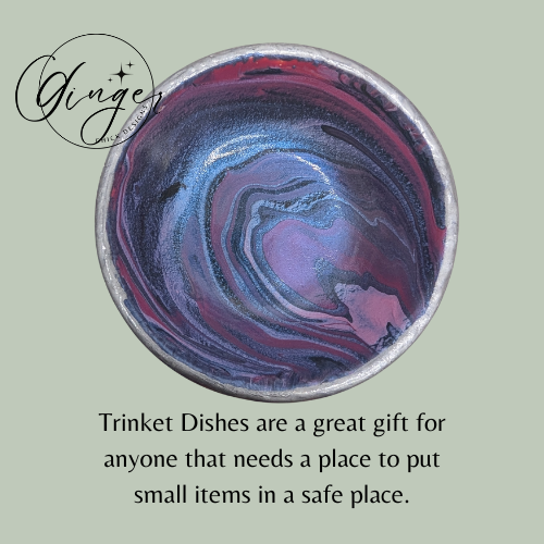 Pink & Silver Paint Pour Trinket Dish