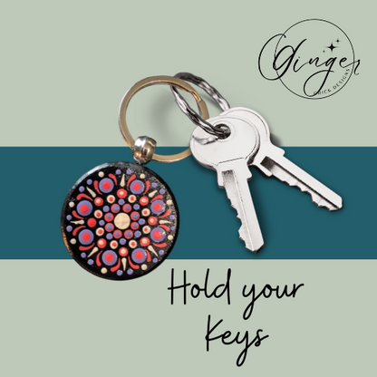 Pink Starburst Mandala Dot Keychain