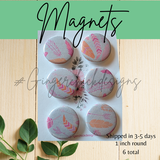 Pink & Orange Feathers Button Magnets