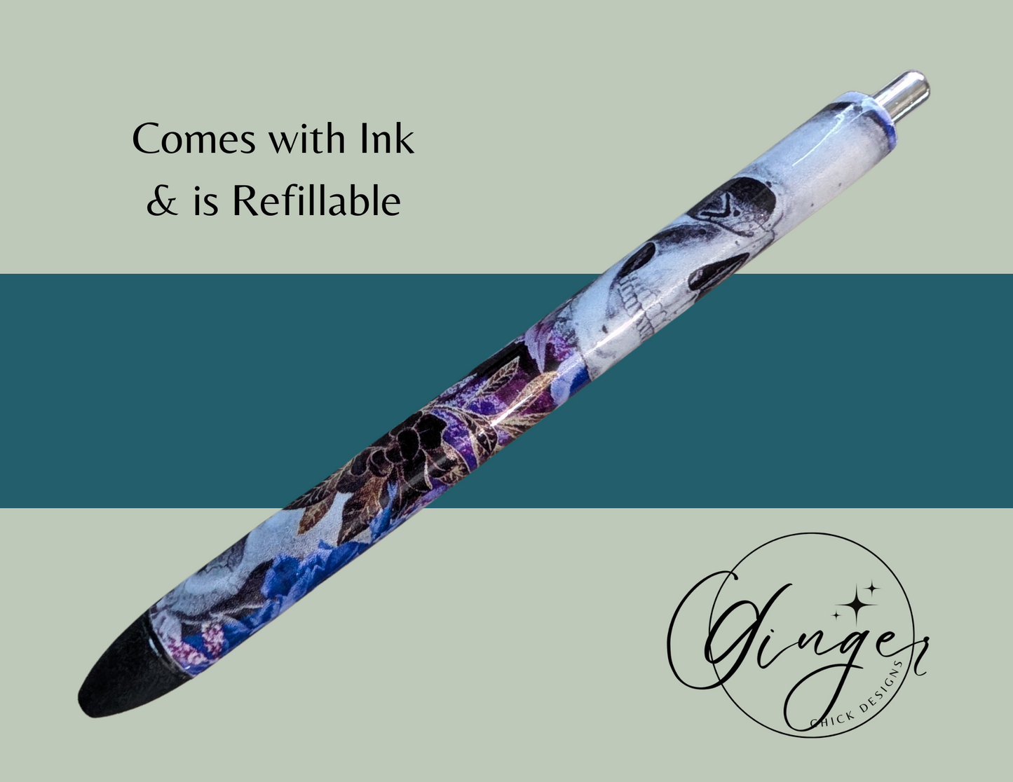 Purple Flower with Skulls Ink Joy Gel Pen