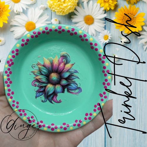 Rainbow Daisy Mixed Media Art Trinket Dish