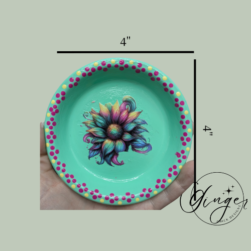 Rainbow Daisy Mixed Media Art Trinket Dish
