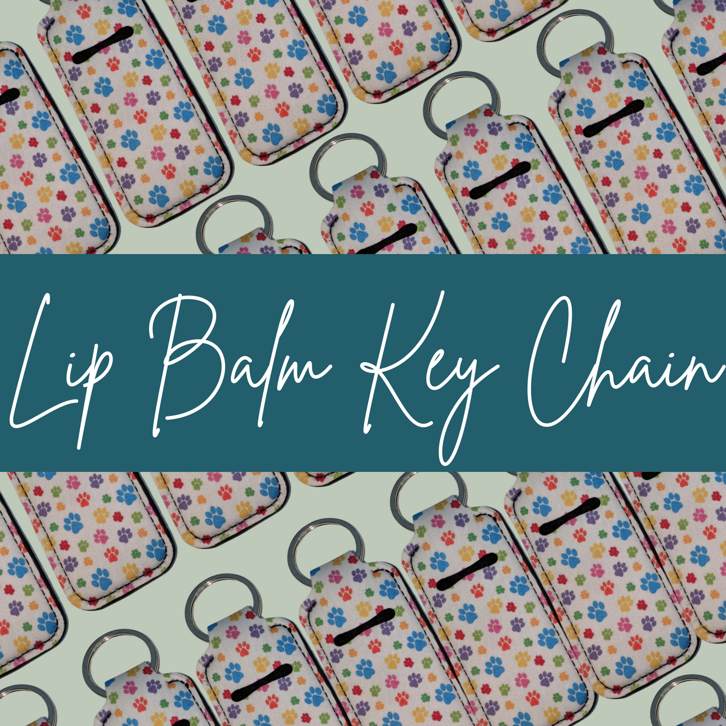 Rainbow Paw Prints Lip Balm Keychain