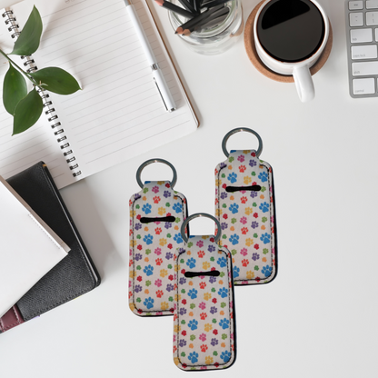 Rainbow Paw Prints Lip Balm Keychain