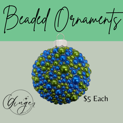 Royal Blue and Moss Green Beaded Ornament