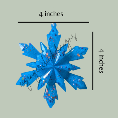 Blue with Pink Glitter Resin Snowflake Ornament