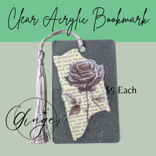 Single Black Rose Dictionary Acrylic Bookmark