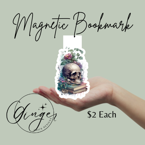 Skull on Books Magnetic Bookmark