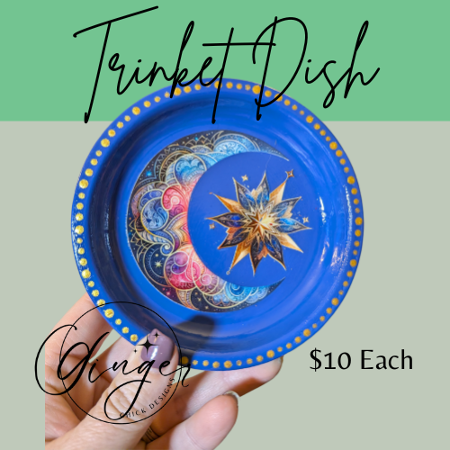 Moon & Star Mixed Media Art Trinket Dish