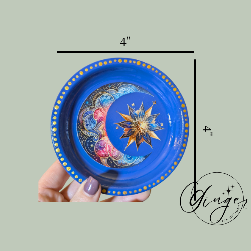 Moon & Star Mixed Media Art Trinket Dish