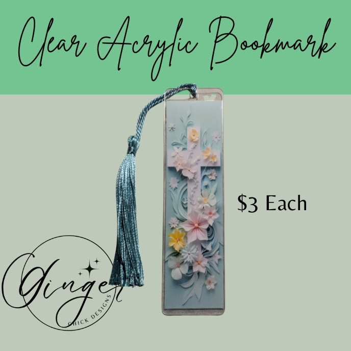 Teal Cross Acrylic Bookmarks