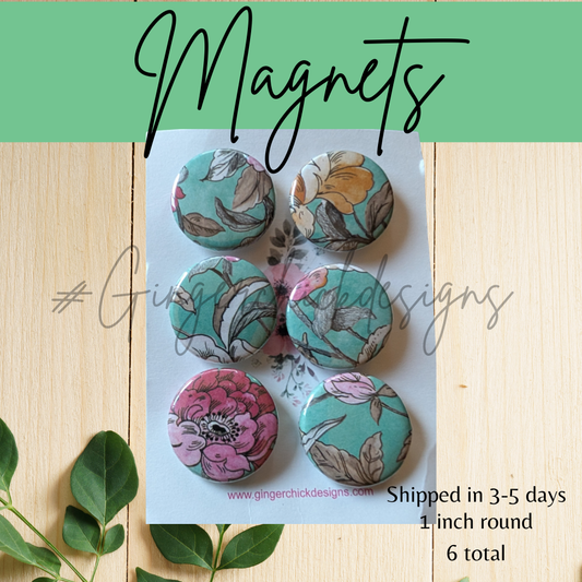 Water Color Flowers Button Magnets