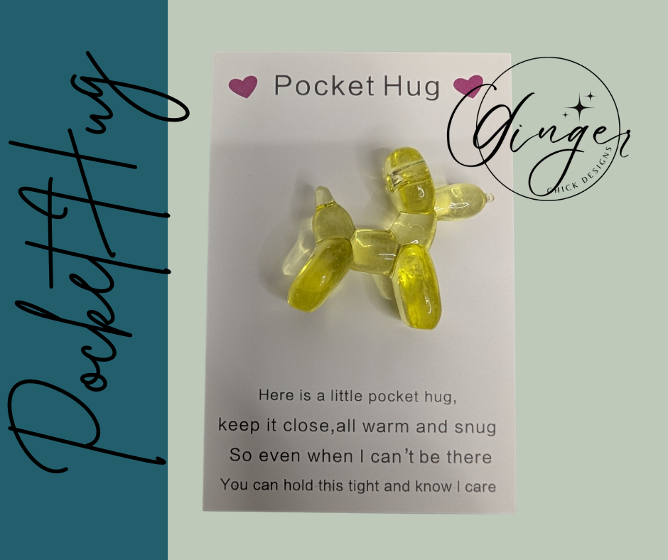Yellow Balloon Dog Pocket Hug