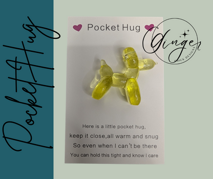 Yellow Balloon Dog Pocket Hug