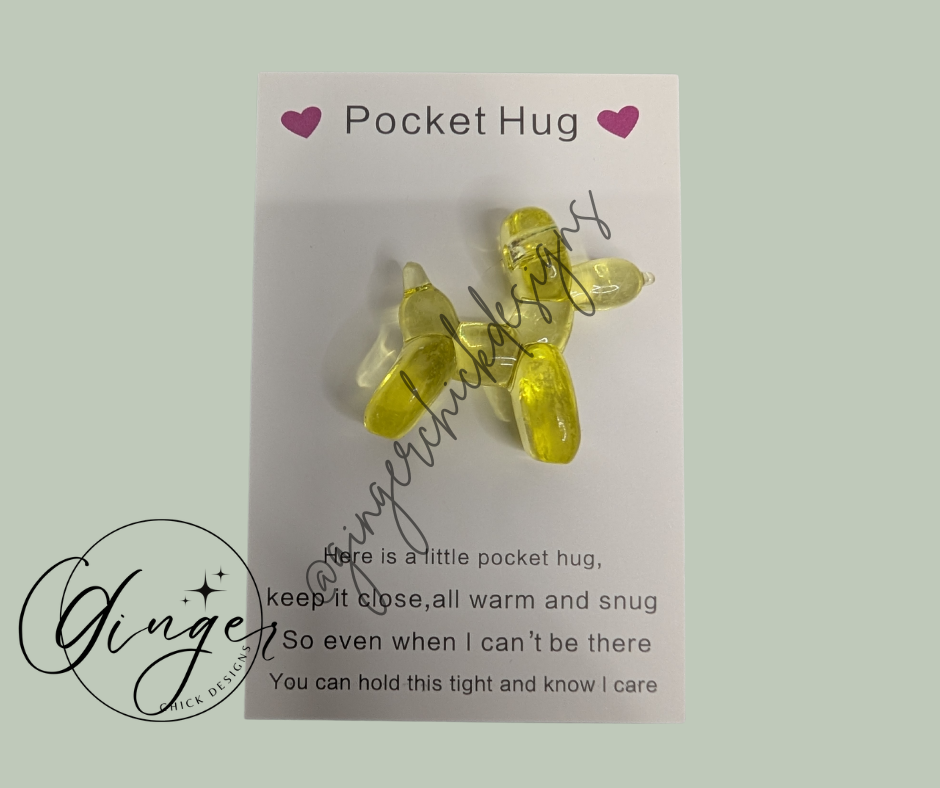 Yellow Balloon Dog Pocket Hug
