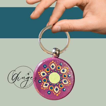 Yellow Diamond Mandala Dot Keychain