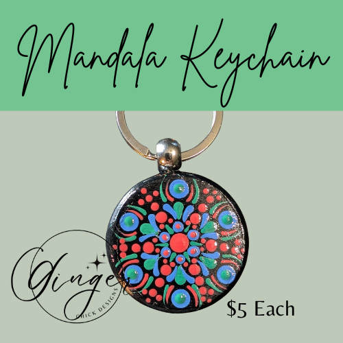 Blue Daisy Mandala Dot Keychain