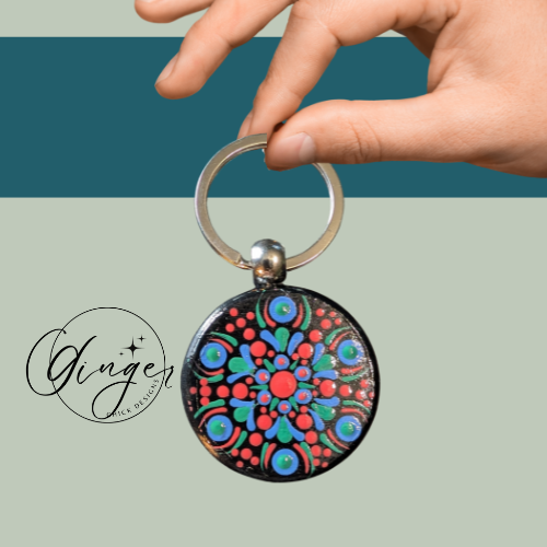 Blue Daisy Mandala Dot Keychain