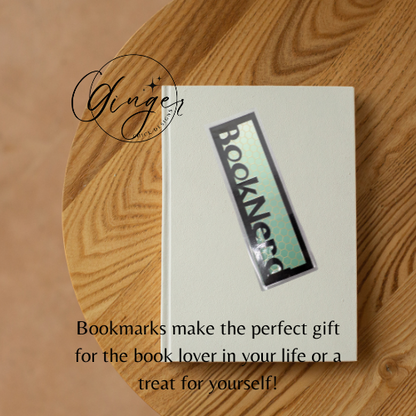 Booknerd Laminated Bookmark with Green Ombre and Honey Comb