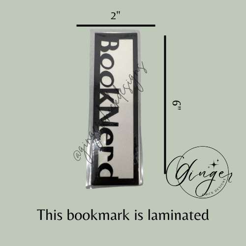 Booknerd Laminated Bookmark with White Glitter