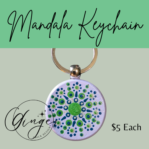 Green Fireworks Mandala Dot Keychain