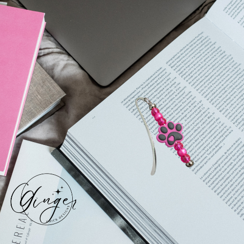 Hot Pink Paw Print Hook Bookmark