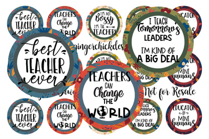 Teacher Appreciation Bottle Cap Images - 1 inch Circles (Digital Download)