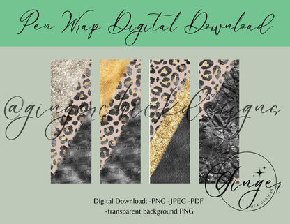 Pen Wraps | Pen skins | Leopard print | 4 designs | PNG/JPEG