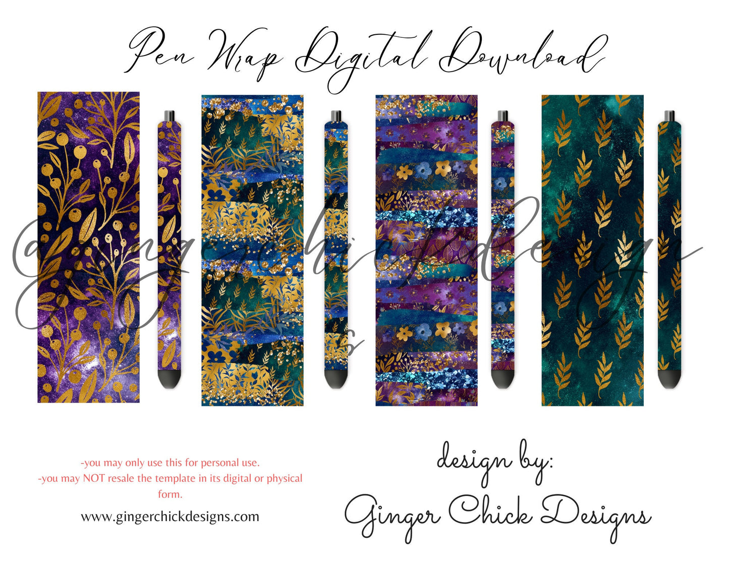 Pen Wraps | Pen skins | Galaxy Floral | 4 designs | PNG/JPEG