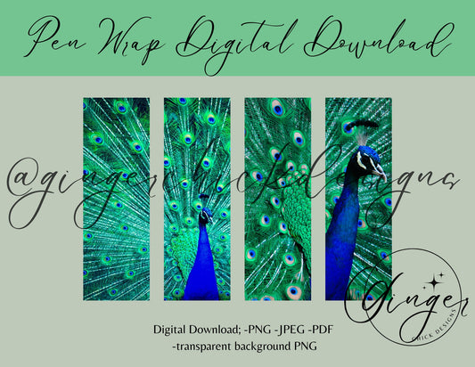 Pen Wraps | Pen skins | Peacocks | 4 designs | PNG/JPEG