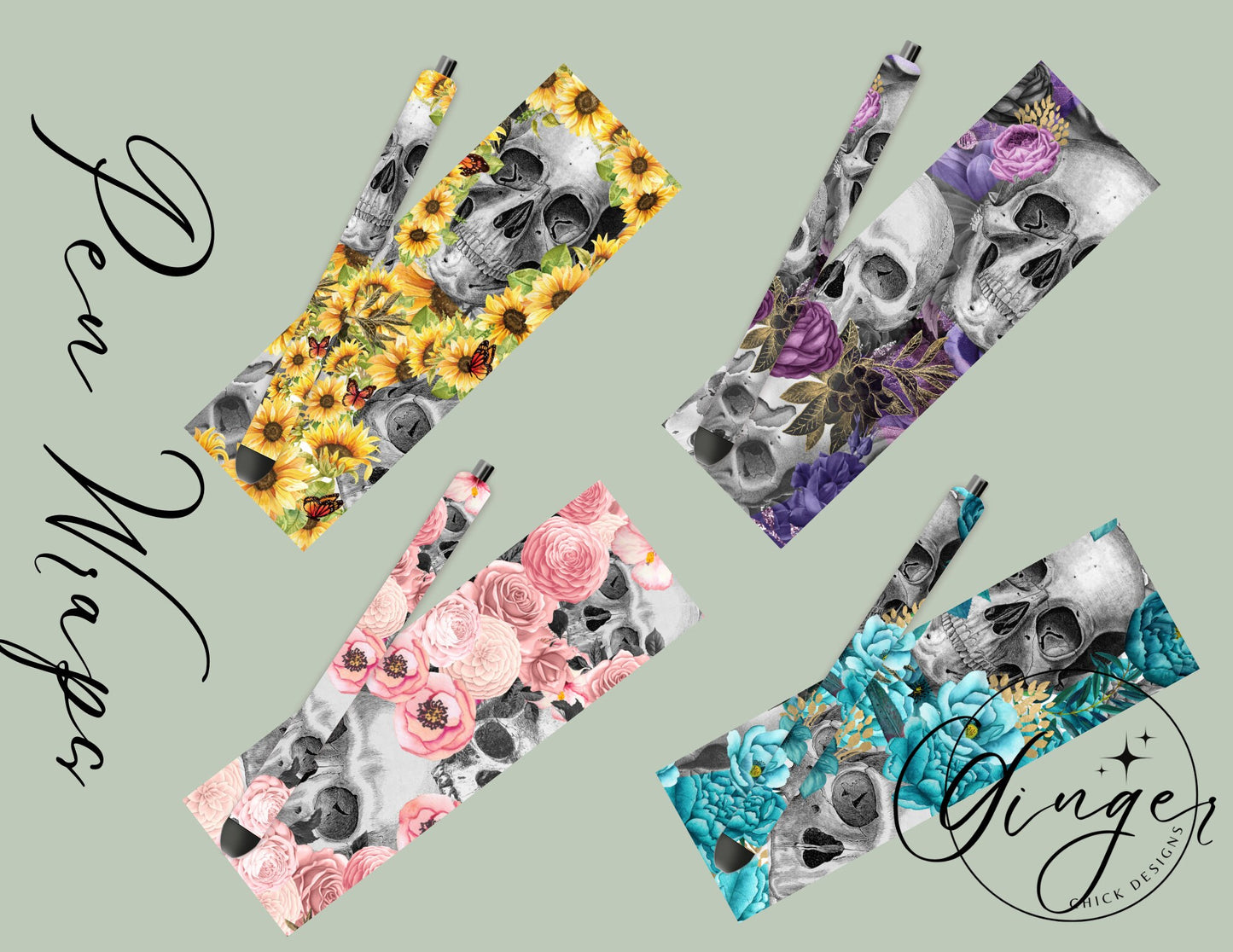 Pen Wraps | Pen skins | Skulls and Roses | 4 designs | PNG/JPEG