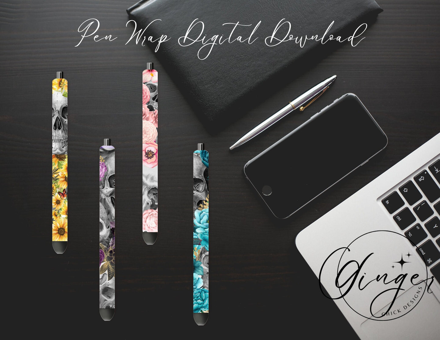 Pen Wraps | Pen skins | Skulls and Roses | 4 designs | PNG/JPEG