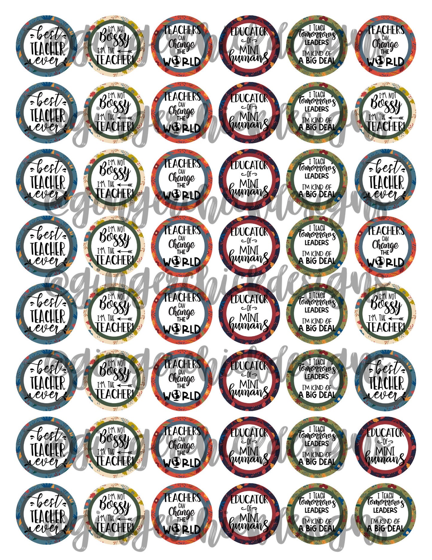 Teacher Appreciation Bottle Cap Images - 1 inch Circles (Digital Download)