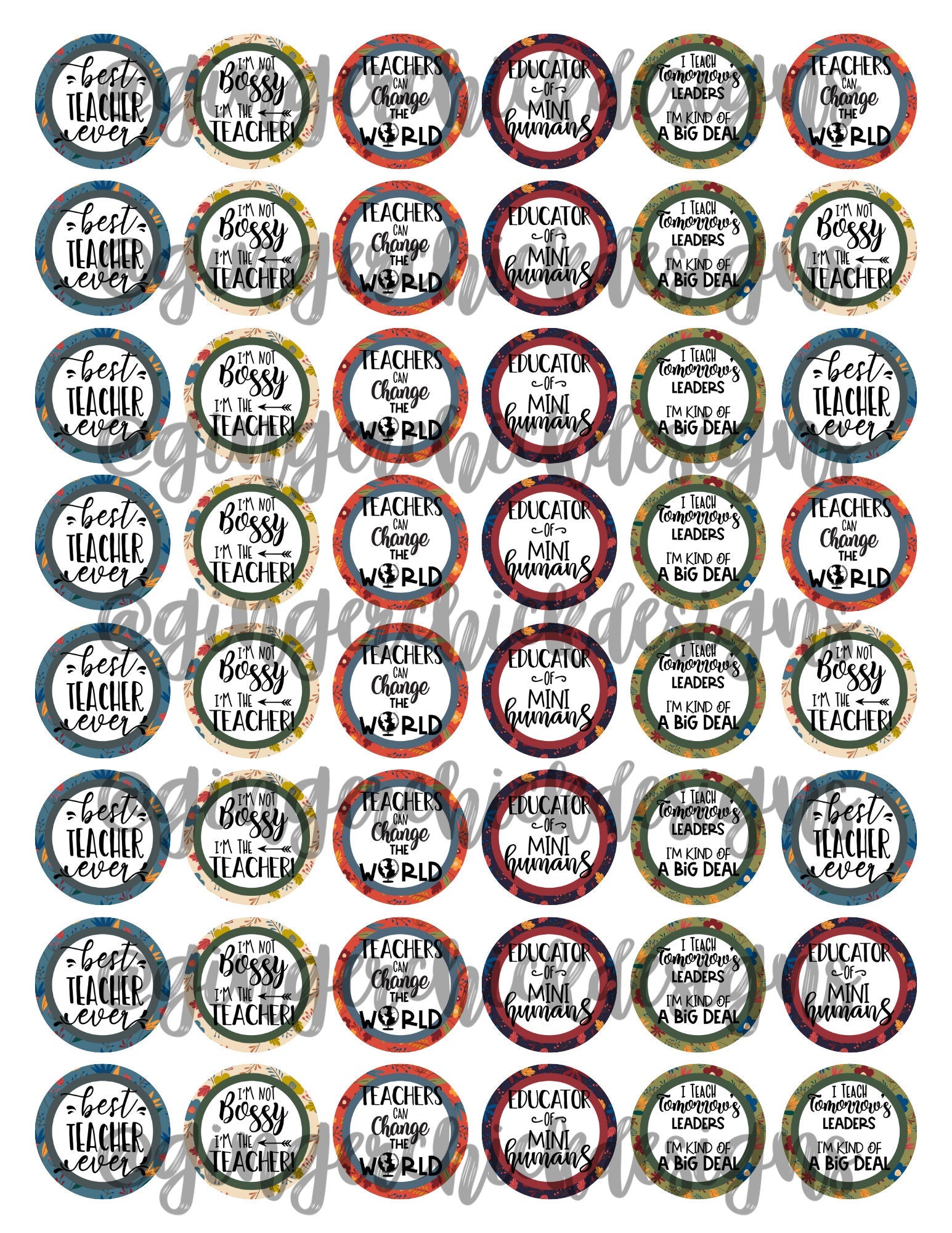 Teacher Appreciation Bottle Cap Images - 1 inch Circles (Digital Download)