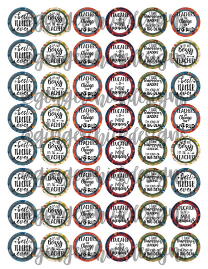 Teacher Appreciation Bottle Cap Images - 1 inch Circles (Digital Download)
