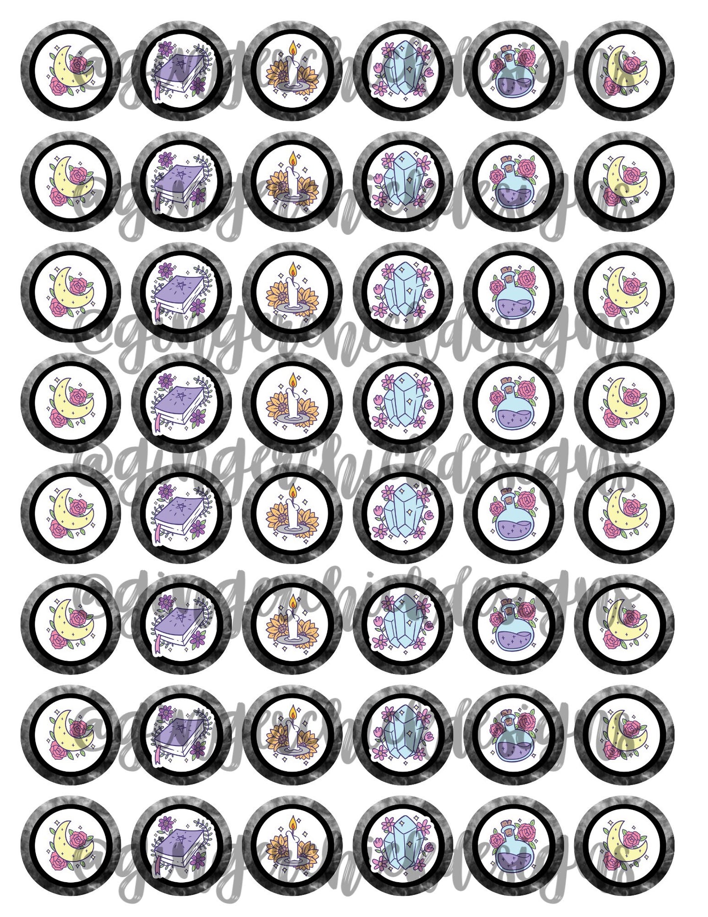 Witchcraft Bottle Cap Images - 1 Inch Circles (Digital Download)