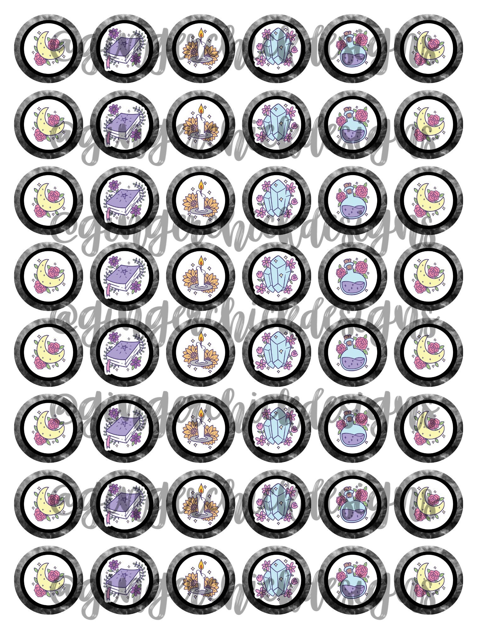 Witchcraft Bottle Cap Images - 1 Inch Circles (Digital Download)