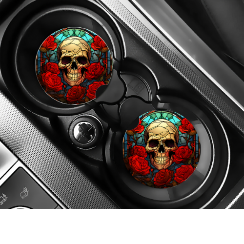 Stained Glass Skull Car Coaster