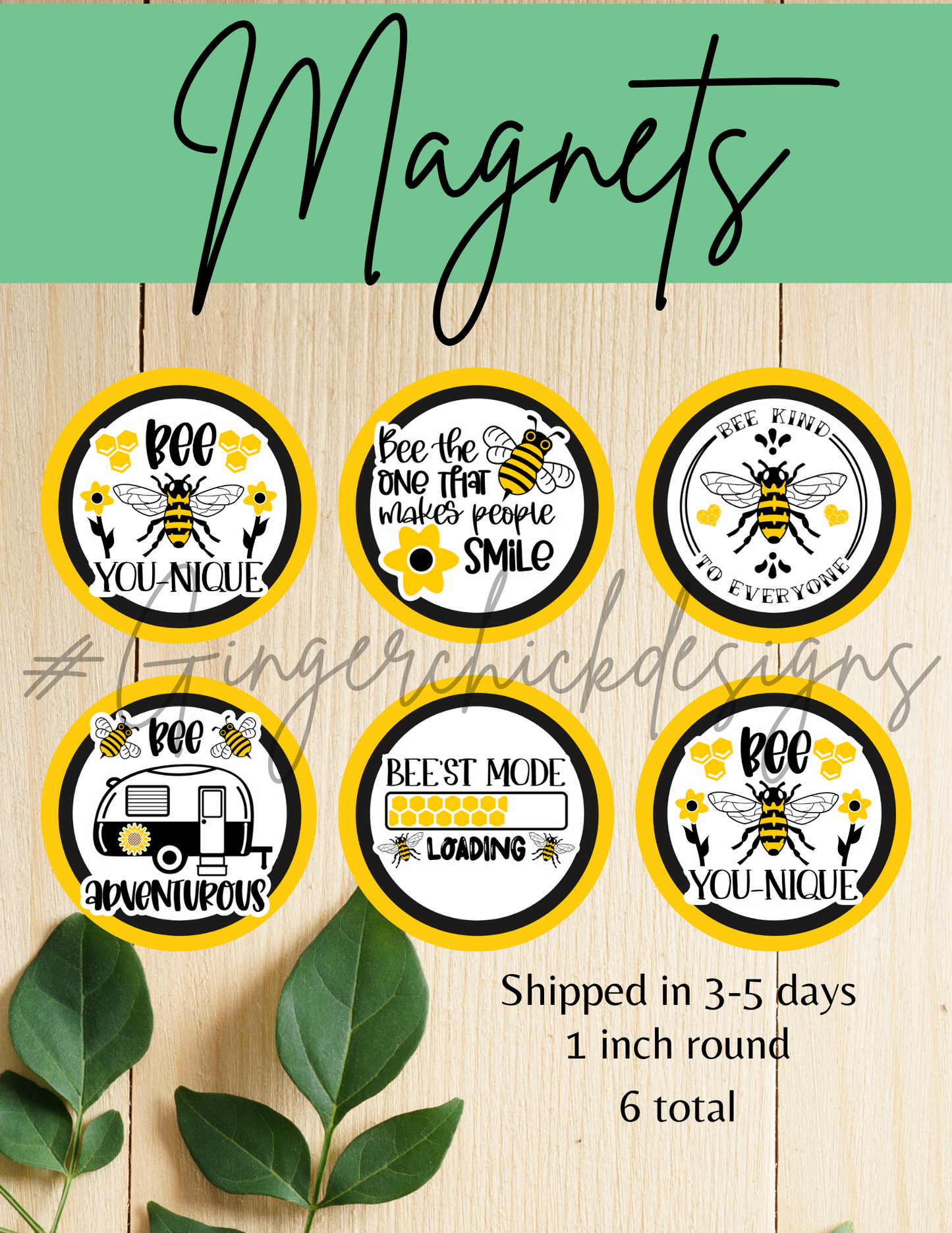 Bee You-Nique Button Magnets - Set of 6 (1-Inch Each) - Vibrant and Fun Fridge Magnets